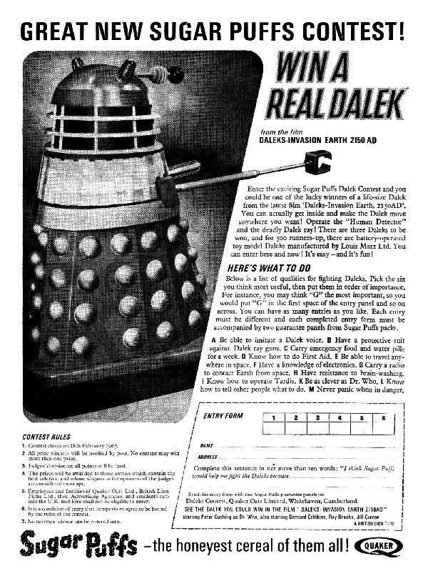 Sugar Puffs: Win a Dalek (c1966) (Credit: Sugar Puffs / Cereal Offers)